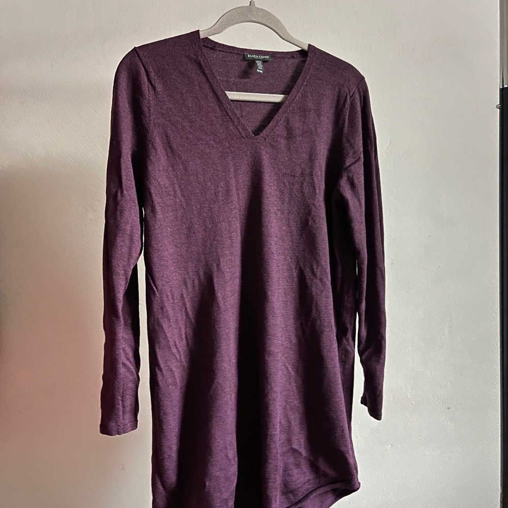 EILEEN FISHER Sweater Dress S Merino Wool Knit V-Neck Size M
